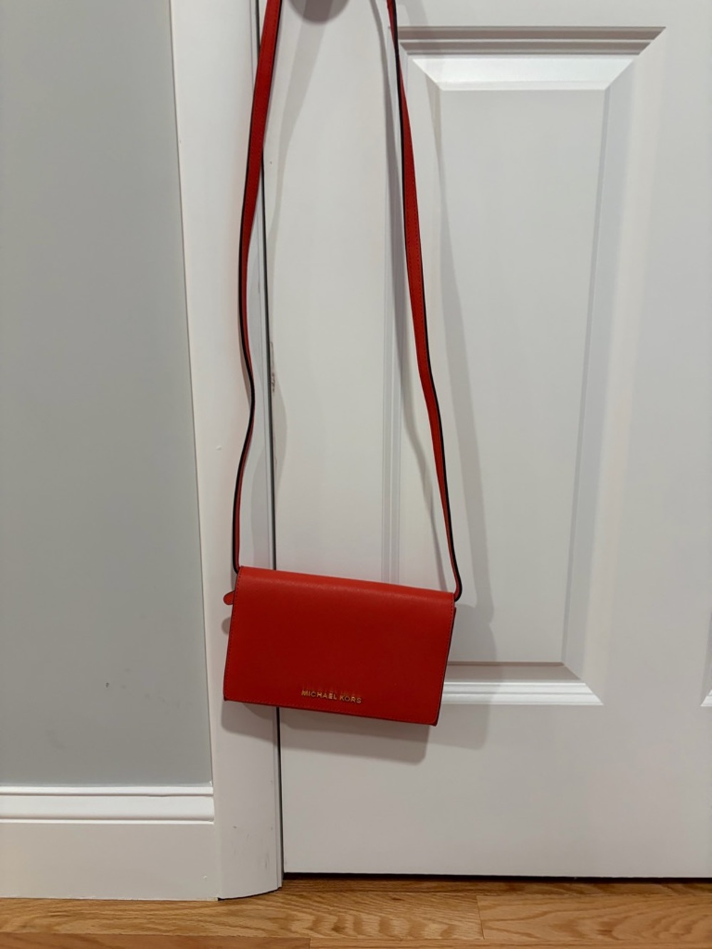Michael Kors Red Leather Crossbody Pouch with Slim Strap